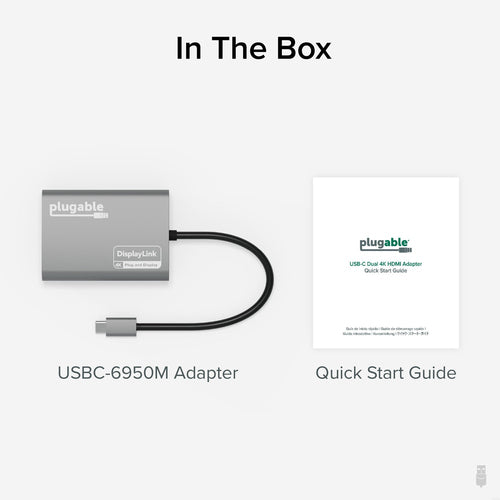 Plugable Technologies USB C to HDMI Adapter, Dual Monitor 4K 60Hz for Apple Mac M1/M2/M3, DisplayLink Multiple Displays for Thunderbolt Macbook or iMac, Driver Required (USBC-6950M)