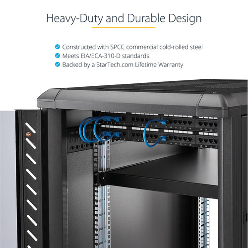 StarTech.com 1U 4-Post Adjustable Server Rack Mount Shelf - 330lbs(150 kg) - 19.5 to 38in Adjustable Mounting Depth Universal Tray for 19" AV, Data & Network Equipment Rack - 27.5in Deep