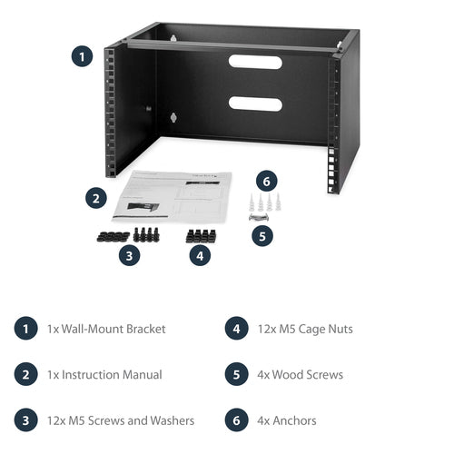 StarTech.com 6U Wall Mount Network Rack - 14 Inch Deep (Low Profile) - 19" Patch Panel Bracket for Shallow Server and IT Equipment, Network Switches - 44lbs/20kg Weight Capacity, Black