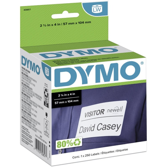 DYMO Authentic LW Name Badge Labels for LabelWriter Printers White 2-1/4 x 4 1 Roll of 250