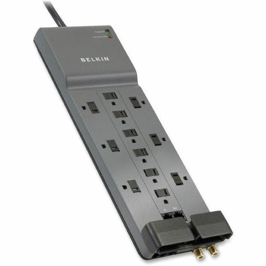 Belkin Power Strip Surge Protector with 12 AC Multiple Outlets 10 ft Long Flat Plug Heavy Duty Extension Cord for Home Office Travel Computer Desktop Laptop