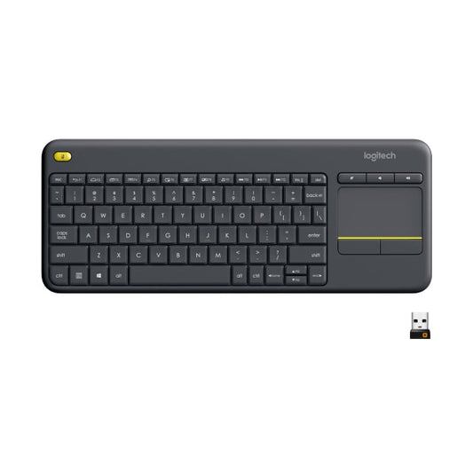 Logitech K400 Plus Wireless Touch TV Keyboard With Easy Media Control and Built-in Touchpad HTPC Keyboard for PC-connected TV Windows Android ChromeOS Laptop Tablet