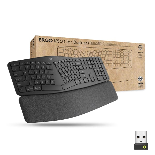 Logitech Ergo K860 Split Wireless Keyboard for Business Ergonomic Design Secured Logi Bolt Technology Graphite
