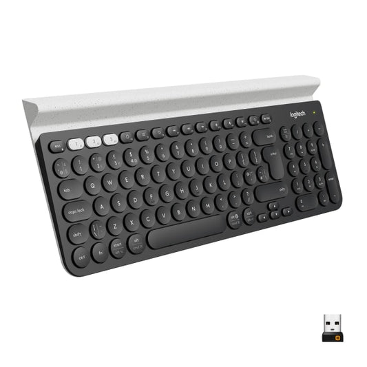 Logitech K780 Multi-Device Wireless Keyboard for Windows Apple Android or Chrome Wireless 2.4GHz Bluetooth Smartphone and Tablet Cradle Quiet compatible with PC Mac Laptop
