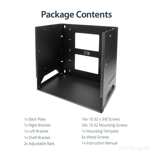 StarTech.com Wall-Mount Server Rack with Built-in Shelf - Solid Steel - 8U