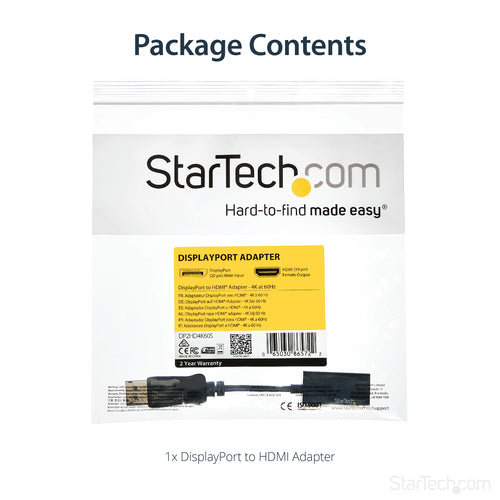 StarTech.com DisplayPort to HDMI Adapter - 4K 60Hz Active DP 1.4 to HDMI 2.0 Video Converter - DP to HDMI Monitor/TV/Display Cable Adapter Dongle - Latching DP Connector