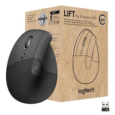 Logitech Lift for Business Left Vertical Ergonomic Mouse - Left-Handed Wireless Bluetooth or Secured Logi Bolt USB Quiet clicks Globally Certified Windows/Mac/Chrome/Linux - Graphite
