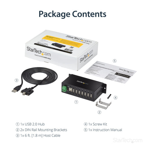 StarTech.com 7-Port USB 2.0 Hub - Metal Industrial USB-A Hub with ESD Protection & 350W Surge Protection - Din Rail, Wall or Desk Mountable - TAA Compliant USB Expander Hub