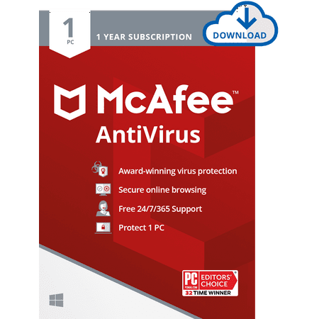 McAfee® AntiVirus Protection Internet Security Software 1 PC 1 Year – Digital Download
