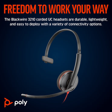 HP Poly Blackwire 3210 Monaural USB-C Headset +USB-C/A Adapter