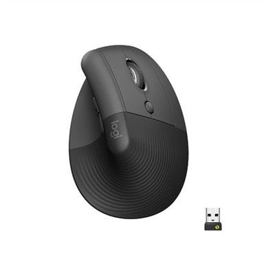 Logitech Lift Vertical Ergonomic Mouse Wireless Bluetooth or Logi Bolt USB Receiver Quiet Clicks 4 Buttons Graphite