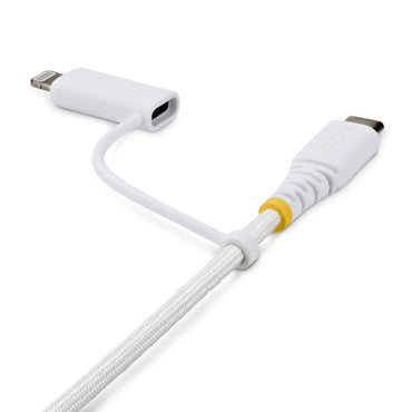 StarTech.com 1m (3ft) 2-in-1 Rugged USB-C Charging Cable with Lightning Adapter, 30W/60W (3A), Apple MFi Certified, Braided USB C Charger Cord for iPhone/iPad/Android