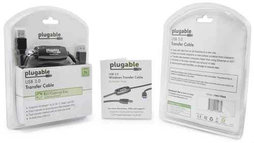 Plugable Technologies USB 3.0 Transfer Cable, Unlimited Use, Transfer Data Between 2 Windows PC's, Compatible with Windows 11, 10, 8.1, 8, 7, Vista, XP, Bravura Easy Computer Sync Software Included