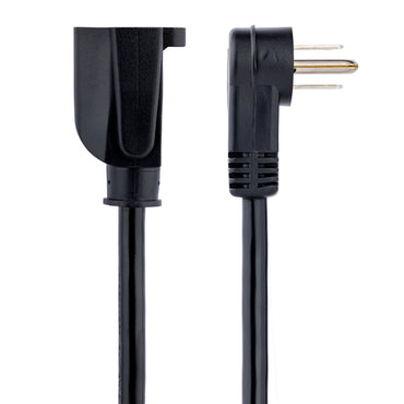 StarTech.com 1ft (30cm) Power Extension Cord, Right Angle NEMA 5-15P to NEMA 5-15R, 13A 125V, 16AWG, Black Computer Power Extension Cord, AC Outlet Extension Cable, UL Listed