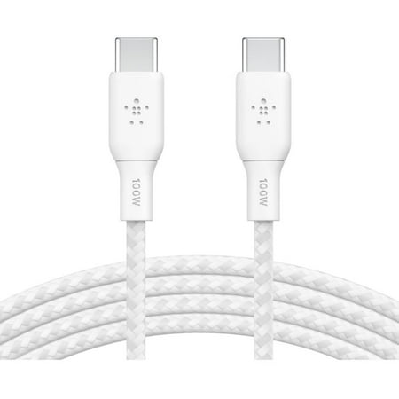 Belkin BoostCharge Braided USB-C to USB-C (2M/6.6ft) Fast Charging Cable 100W Power Delivery USB-IF for iPhone 16 Series MacBook iPad Galaxy S25 Series Pixel Nintendo Switch 2 & More - White