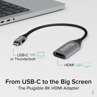 Plugable Technologies USB C to HDMI Adapter, HDMI 2.1, 8K 60Hz or 4K 144Hz, USB4 / Thunderbolt to Adapter for 4K HDR Monitor, XPS, iPhone 15, iPad Pro, Macbook Pro, Mac Resolution up to 4K 60Hz (USBC-HDMI8K)