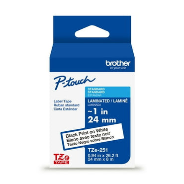 Brother P-touch TZe251 Black Print on White Label Tape 1 in x 26.2 ft Laminated 1-Piece