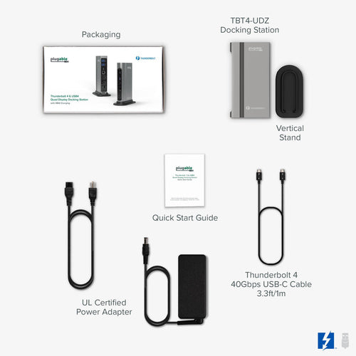 Plugable Technologies TBT4-UDZ laptop dock/port replicator Wired Thunderbolt 4 Silver