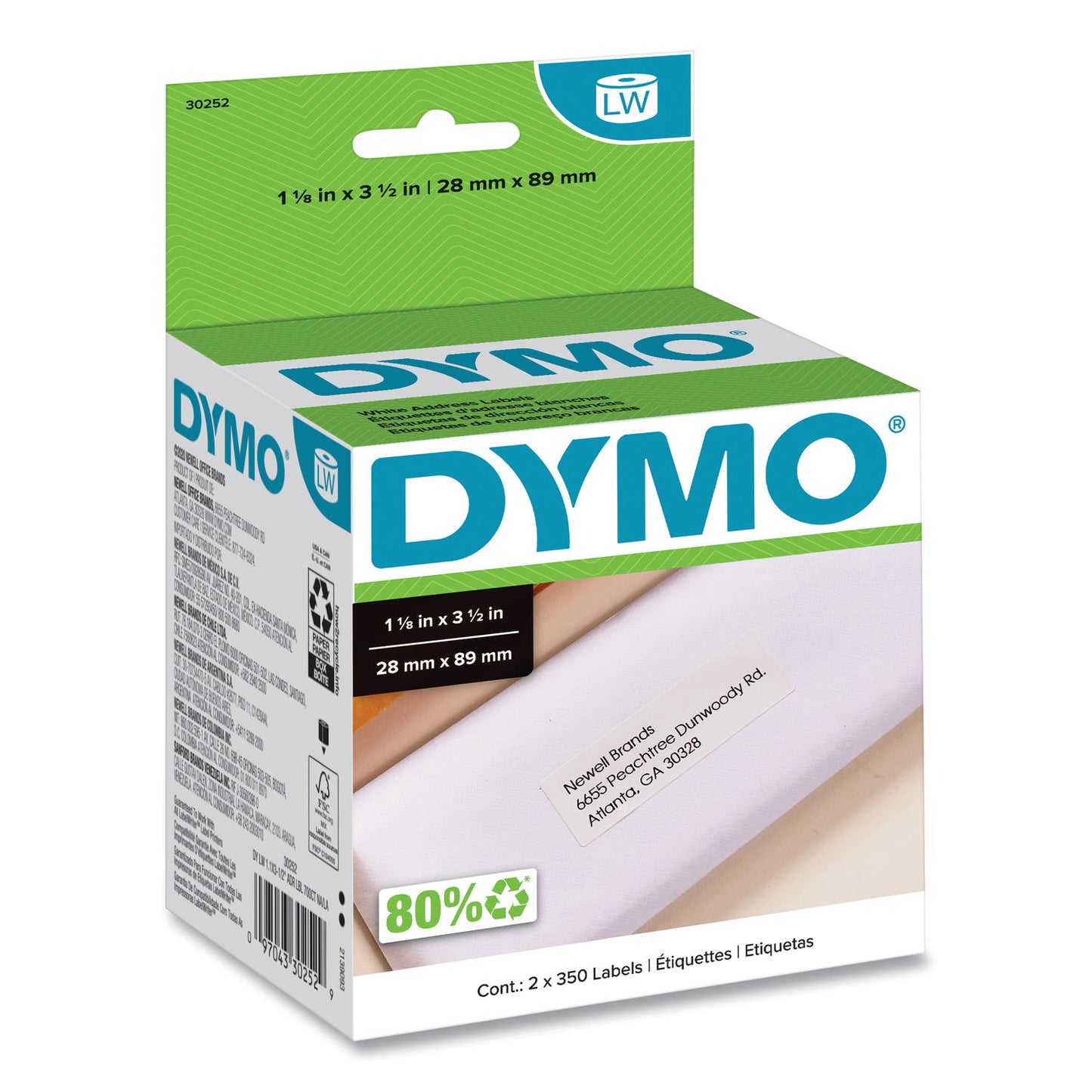 DYMO Authentic LW White Mailing Address Labels  DYMO Labels for LabelWriter Label Printers  1-1/8  x 3-1/2   2 Rolls of 350 (700 Total)