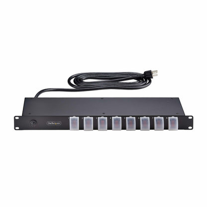 StarTech.com 8-Outlet Horizontal Rack Mount PDU, 1U Power Strip, Individual Outlet On/Off Switches w/Covers, 15A Circuit Breaker, 8ft/2.4m Cord, NEMA 5-15P/R, TAA