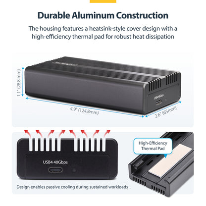 StarTech.com USB4 M.2 NVMe Enclosure, 40Gbps, External USB-C/Thunderbolt NVMe SSD Enclosure, Aluminum Heatsink Case, B+M/M-Key