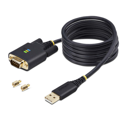 StarTech.com 6.6ft (2m) USB to Serial Adapter Cable, COM Retention, Interchangeable Screws/Nuts, USB-A to DB9 RS232, FTDI IC, ESD Protection, Windows/macOS/Linux