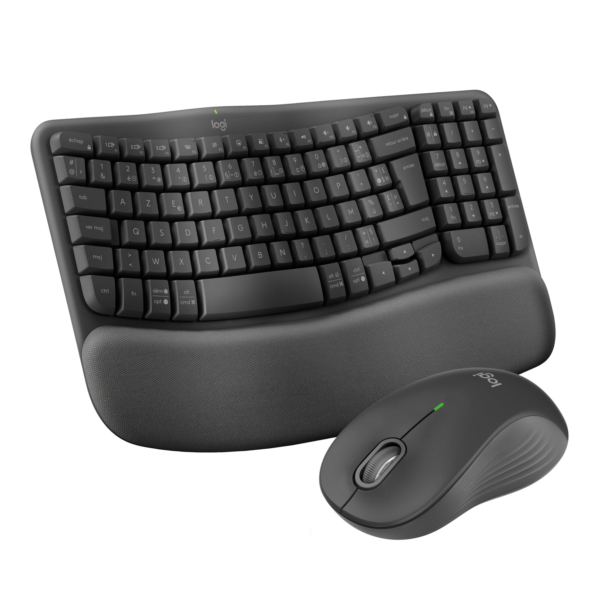 Logitech Wave Keys Mk670 Combo, Wireless Ergonomic Keyboard With Signature M550 L Wireless Mouse - Graphite (French) New Compact 2023