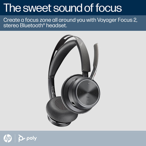 HP Poly Voyager Focus 2 Microsoft Teams Certified USB-C-C Headset +USB-C/A Adapter +Charging Stand