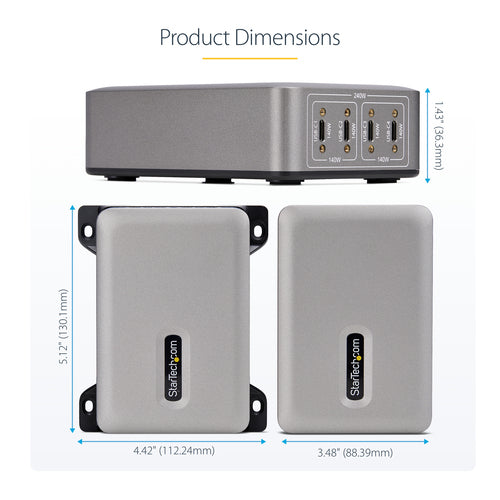 StarTech.com 4-Port Multi-Device USB-C Charger, 240W Total, Single Port 140W EPR, PD 3.1, Screw Locking Ports, Boardrooms, Bracket incl. for Surface Mounting
