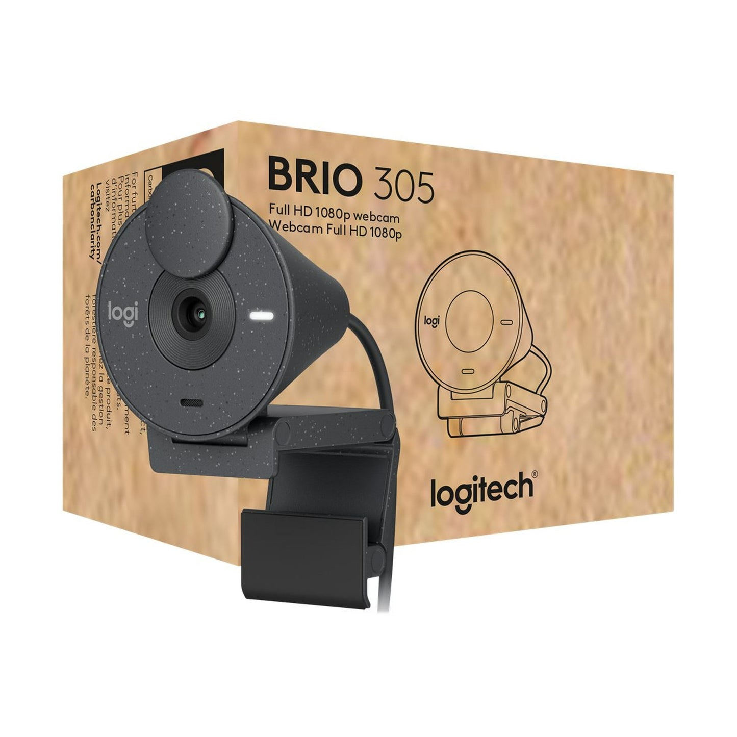 Logitech Brio 305 Full HD 1080P Webcam with Privacy Shutter  Mono Noise Reduction Mics  USB-C  Auto Light Correction  Works with Zoom  Microsoft Teams  Google Meet