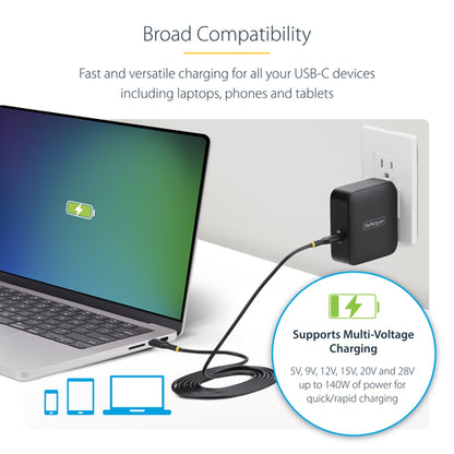 StarTech.com 140W USB-C Wall Charger, USB-IF Certified, Single USB-C, PD 3.1 Portable GaN Charging, Power Adapter for MacBook M3 Pro/Max, Dell XPS/Inspiron/Precision