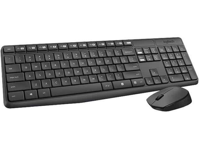 Logitech® MK235 Wireless Straight Full-Size Keyboard & Ambidextrous Optical Mouse  Black