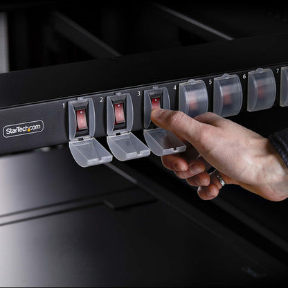 StarTech.com 8-Outlet Horizontal Rack Mount PDU, 1U Power Strip, Individual Outlet On/Off Switches w/Covers, 15A Circuit Breaker, 8ft/2.4m Cord, NEMA 5-15P/R, TAA