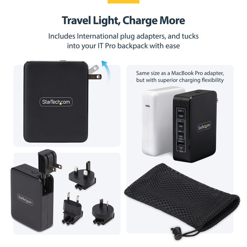 StarTech.com 140W USB-C Wall Charger, 3x USB-C/1x USB-A, PD 3.1 International GaN Power Adapter for MacBook/Dell XPS/Inspiron