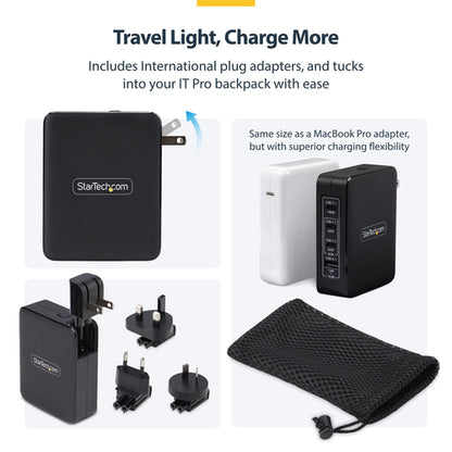 StarTech.com 140W USB-C Wall Charger, 3x USB-C/1x USB-A, PD 3.1 International GaN Power Adapter for MacBook/Dell XPS/Inspiron