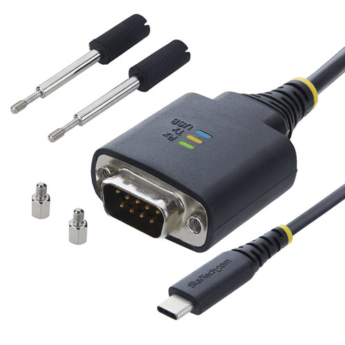 StarTech.com 1ft (30cm) USB-C to Serial Adapter Cable, COM Retention, FTDI Chipset, Type-C to Male DB9 RS232, Status LEDs, Interchangeable DB9 Screws and Nuts