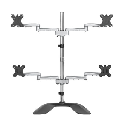 StarTech.com Desktop Quad Monitor Stand - Ergonomic VESA 4 Monitor Arm (2x2) up to 32" (17.6lb/8kg) - Free Standing Articulating Universal Pole Mount - Height Adjustable/Tilt/Swivel/Rotate - Silver