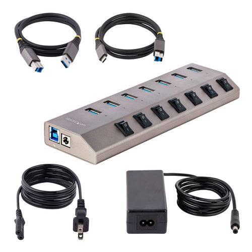 StarTech.com 7-Port Self-Powered USB-C Hub with Individual On/Off Switches, USB 3.0 5Gbps Expansion Hub w/Power Supply, Desktop/Laptop USB-C to USB-A Hub, USB Type C Hub w/BC 1.2