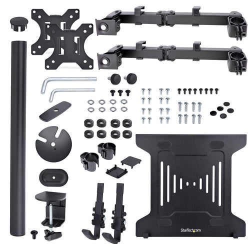 StarTech.com Monitor Arm with VESA Laptop Tray, For a Laptop (4.5kg/9.9lb) and a Single Display up to 32" (8kg/17.6lb), Black, Vented Tray, Adjustable Laptop Arm Mount, C-clamp/Grommet Mount