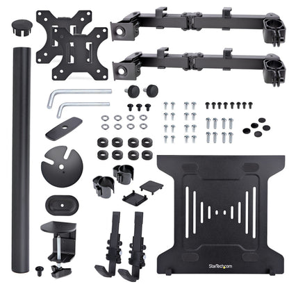 StarTech.com Monitor Arm with VESA Laptop Tray, For a Laptop (4.5kg/9.9lb) and a Single Display up to 32" (8kg/17.6lb), Black, Vented Tray, Adjustable Laptop Arm Mount, C-clamp/Grommet Mount