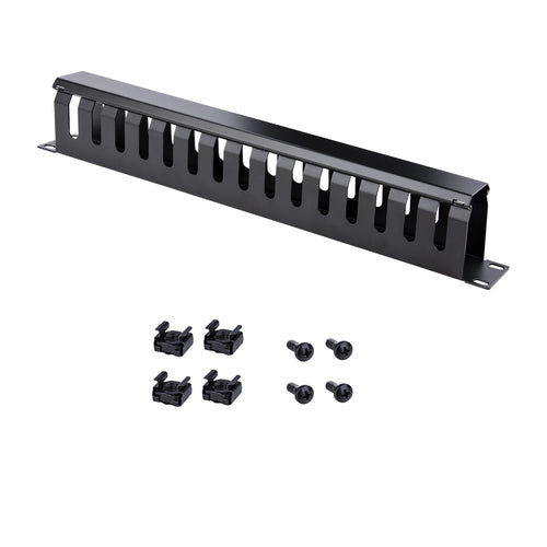 StarTech.com Horizontal 1U Server Rack Cable Management Finger Duct w/ Cover - 19" Network Rack Wire Duct Raceway Panel - Slotted Wire Duct