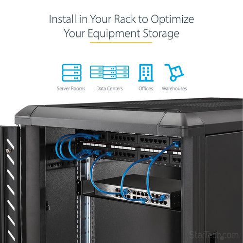 StarTech.com 1U Server Rack Shelf, Universal Rack Mount Cantilever Tray for 19" Network Equipment Rack/Cabinet, Heavy Duty Steel, Weight Capacity 33lb/15kg, 7in (18cm) Deep
