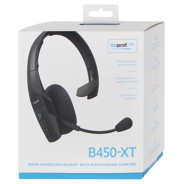 BlueParrott B450-XT Wireless Bluetooth Mono Headset with 96% Noise Cancellation Microphone & Padded Headband  Black