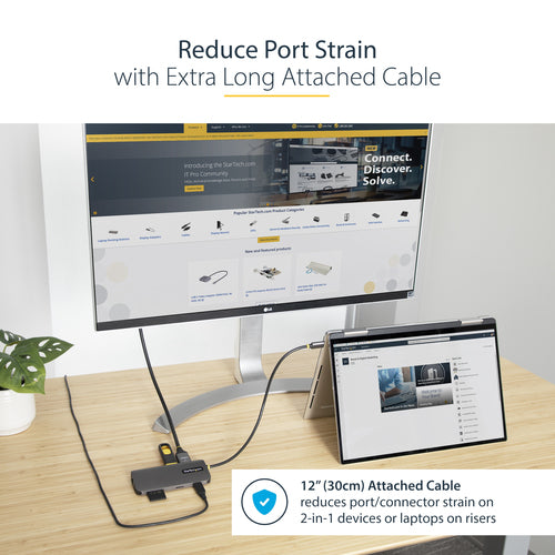 StarTech.com USB C Multiport Adapter 4K 60Hz HDMI Video, 3 Pt 5Gbps USB-A Hub, 100W USB Power Delivery Pass-Through/GbE/SD/MicroSD, 12"/30cm Cable, Travel Laptop Docking Station