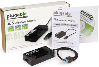 Plugable Technologies USB 3.0 to DisplayPort 4K DisplayLink Video Graphics Adapter for Multiple Monitors up to 3840x2160 Supports Windows, Mac, and ChromeOS