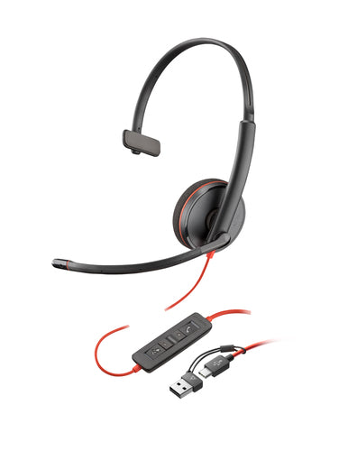 HP Poly Blackwire 3225 Stereo USB-C Headset +3.5mm Plug +USB-C/A Adapter (Bulk)