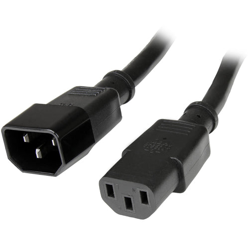 StarTech.com 10ft (3m) Heavy Duty Extension Cord, IEC 320 C14 to IEC 320 C13 Black Extension Cord, 15A 125V, 14AWG, Heavy Gauge Power Extension Cable, IEC 320 C14 to IEC 320 C13 AC Power Cord - UL Listed
