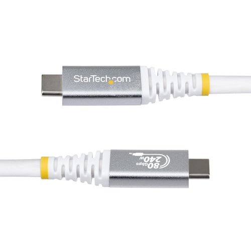 StarTech.com 5ft (1.5m) USB4 Cable, 80Gbps, USB-IF Certified USB-C Cable, 240W PD, 8K 120Hz/4K 240Hz DP2.1 DP80, TPE Jacket, Thunderbolt 4 Compatible - White USB-C Cord