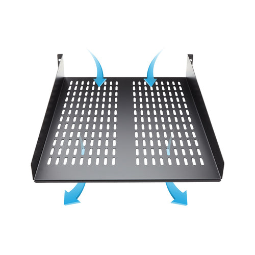 StarTech.com 2U Server Rack Shelf - Universal Vented Rack Mount Cantilever Tray for 19" Network Equipment Rack & Cabinet - Heavy Duty Steel – Weight Capacity 50lb/23kg - 22" Deep Shelf, Black