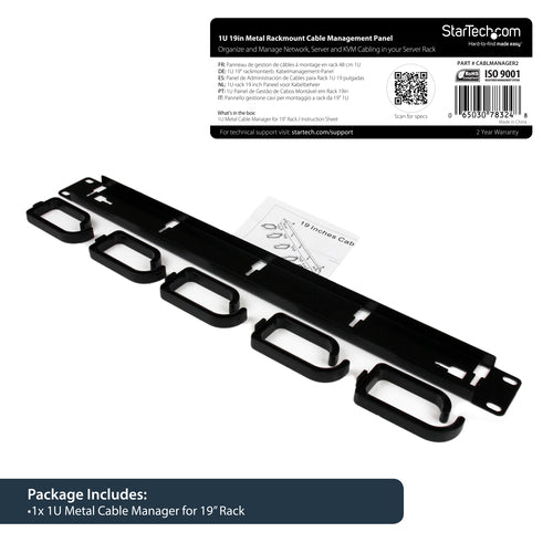StarTech.com 1U 19in Metal Rackmount Cable Management Panel